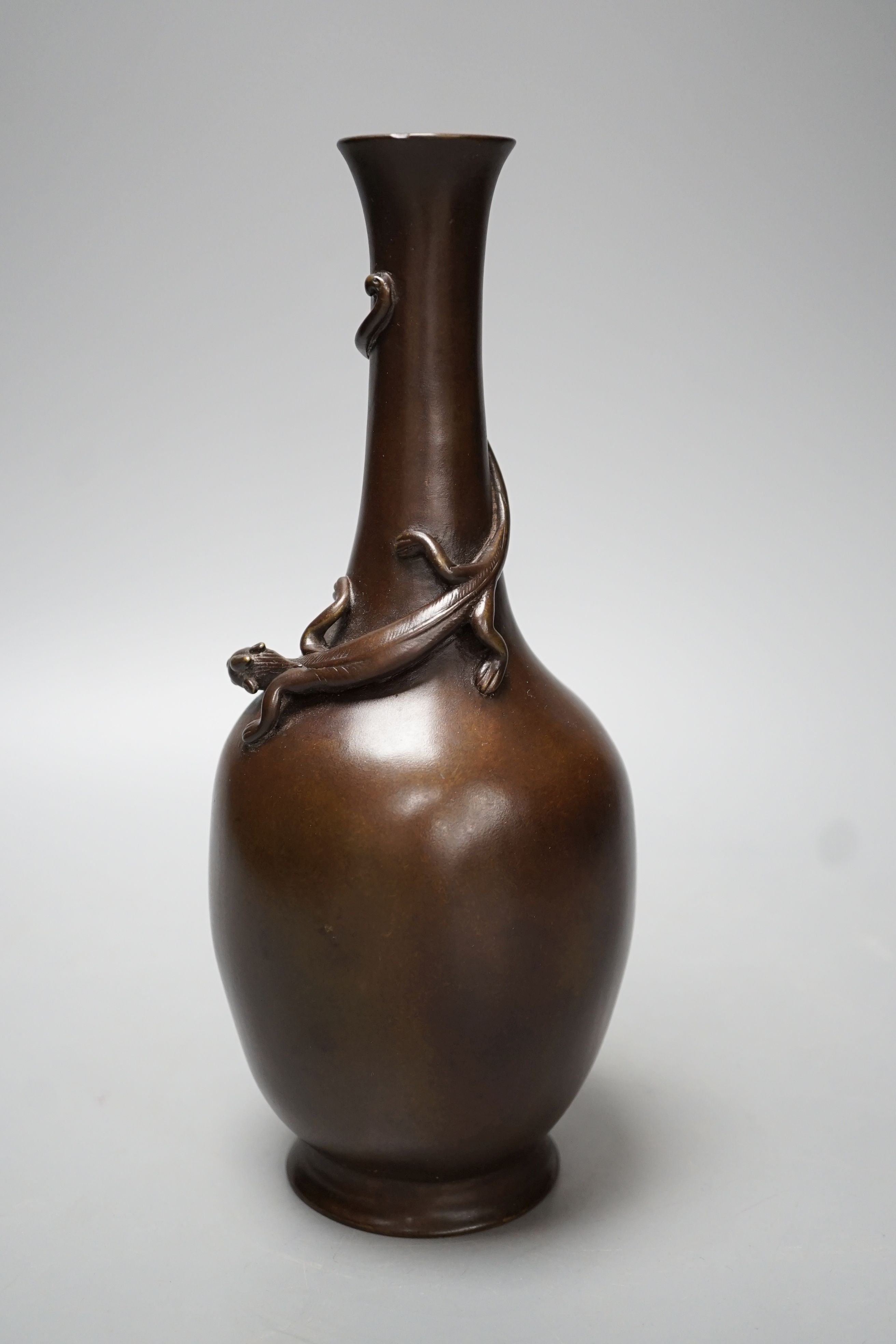 A Chinese bronze vase, with chilong and Xuande mark, probably 17th / 18th century 24cm